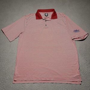 Footjoy Polo Shirt Mens XL Red Striped Golf Performance Logo Stretch Colorful